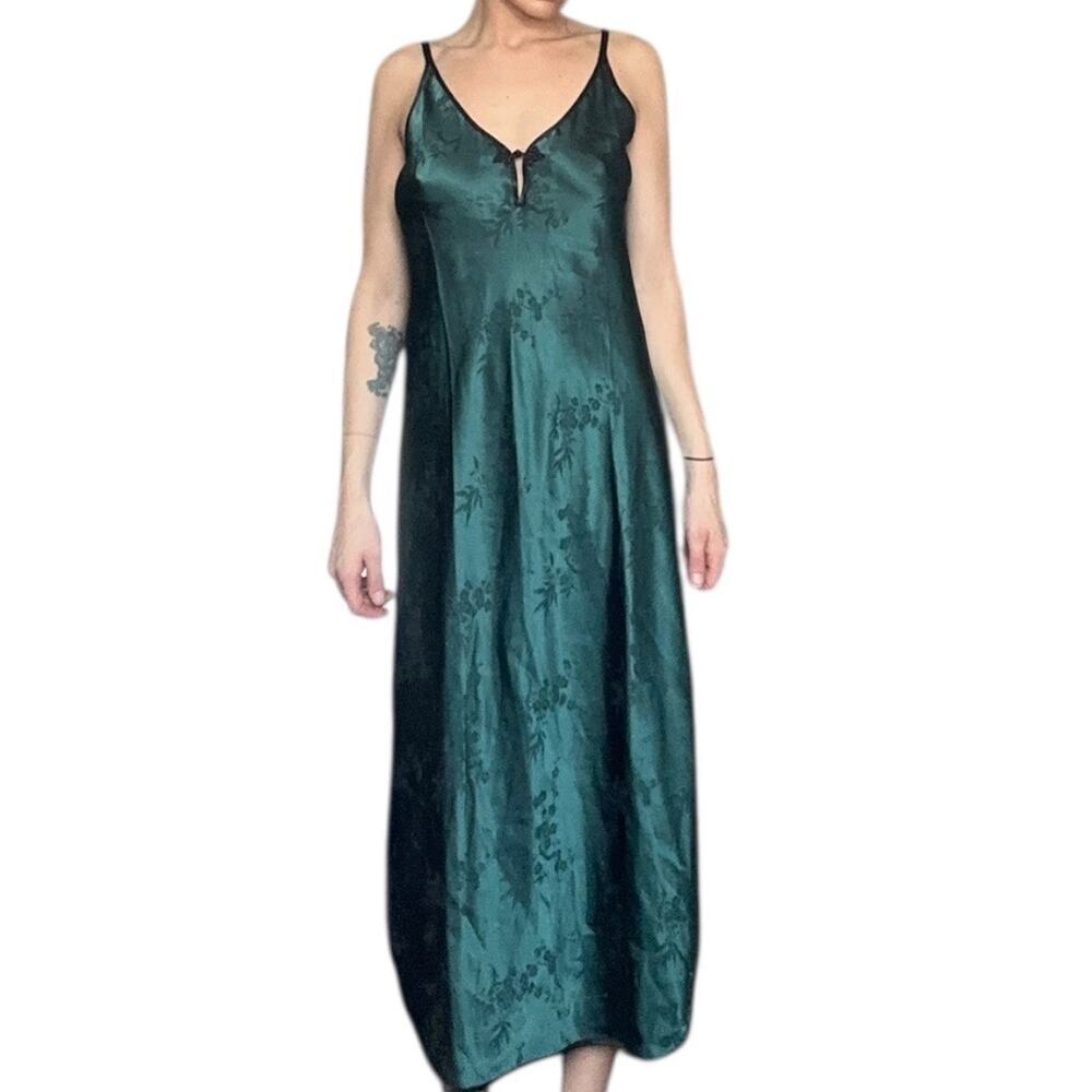 California Dynasty medium RARE & vintage green satin slip dress, nightgown